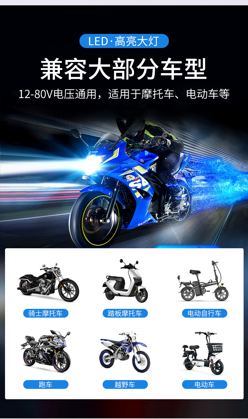 Cross-Border Dropshipping Motorcycle Electric Vehicle Front Headlight Led Yellow and White Dual Light Lens Colorful Light 3570 Lamp Beads