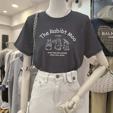 Women's Fashionable and Versatile Short-Sleeve T-Shirt with Cartoon Print, Cute, Slimming Top, Summer Casual Outfit - 2025 New Arrival