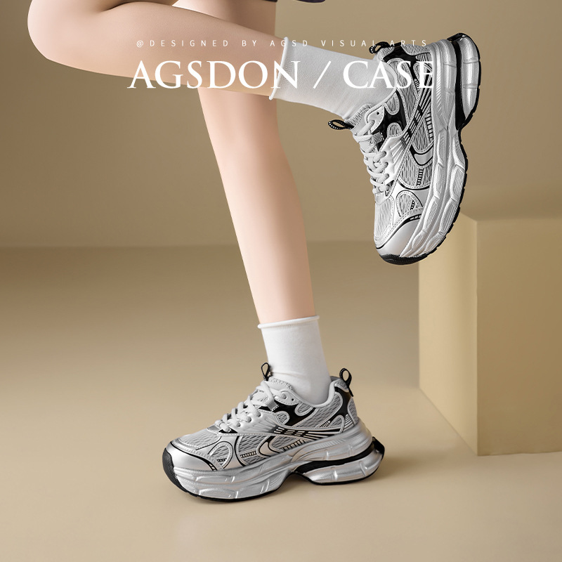 Augustion Silver Daddy Shoes Mujer 2025 Nuevo verano casual retro running zapatillas de malla de suela gruesa