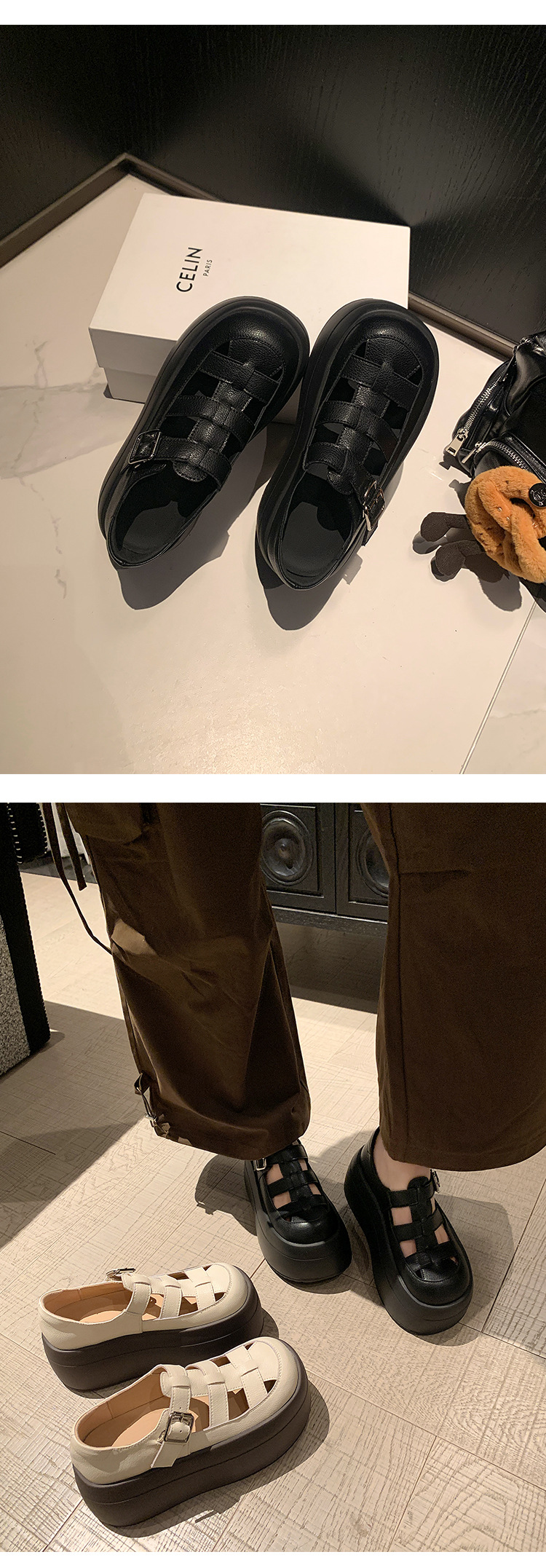 Sandal nữ đế dày bít mũi thể thao đi biển, đan thoáng khí — màu đen, màu trắng ngà chi tiết 10