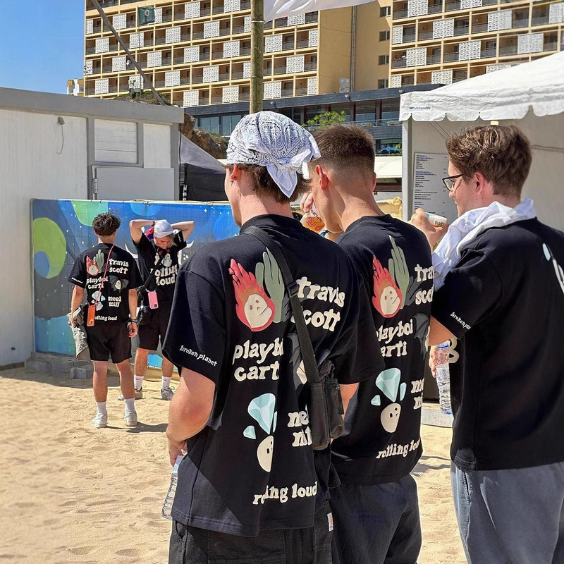 Bpm Embroidered Printed Short-Sleeved T-Shirt Broken Planet Trendy Brand Quality Hip-Hop Rap Street Sweatpants