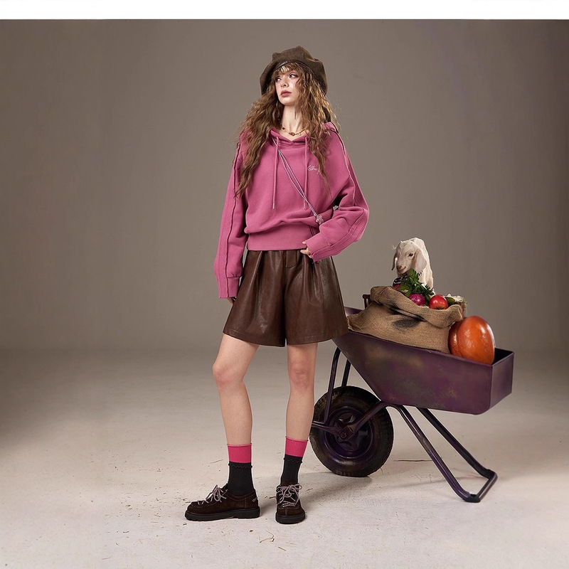 妖精的口袋美式刺绣撒银连帽卫衣女2025年新款秋季小个子短款上衣|undefined