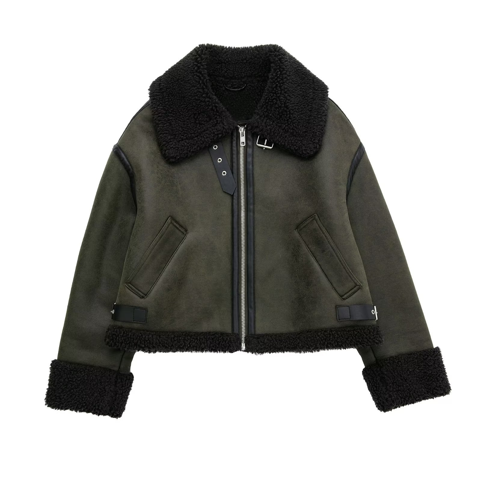 1330g Weight Casual Jacket Outerwear Type Long Sleeve Sleeve Length Zipper Placket Type Deerskin Velvet Composite Material Fabric Type Short Top Length Coat Tops Type Casual Occasion Turndown Neckline Loose Fit Type Color Block Pattern Winter, Autumn Season Women's Gender Streetwear Style Women's Streetwear Color Block Zipper Coat Casual Jacket 15