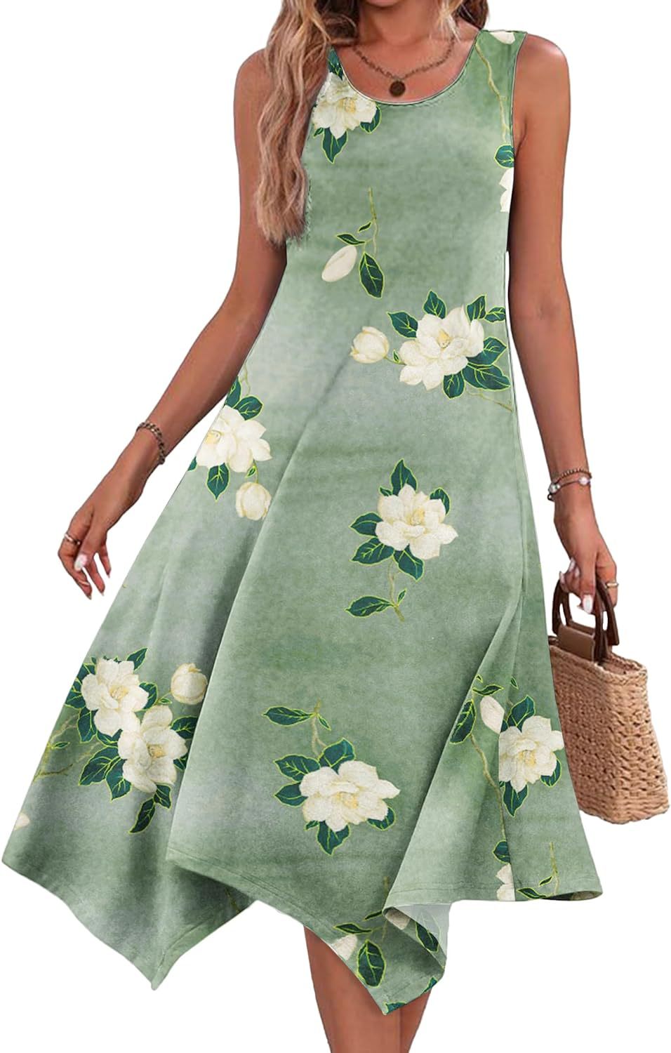 Women's Regular Dress Vacation Round Neck Printing Sleeveless Flower Midi Dress Holiday Daily Beach display picture 2