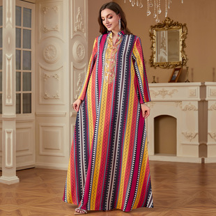 4264 Amazon European and American Cross-Border Dubai Middle East Muslim Robe New Fashion Printed Women's Dress