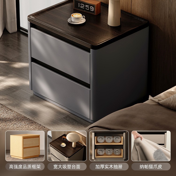 Mesita de noche de madera maciza, lujo ligero, sensación de alta gama 2024, nuevo diseño simple y moderno, dormitorio doméstico, pequeño gabinete junto a la cama