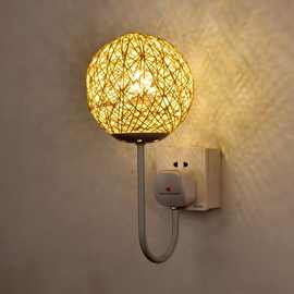 插电开关床头台灯壁灯led家用卧室温馨睡眠灯免布线插座式小夜灯