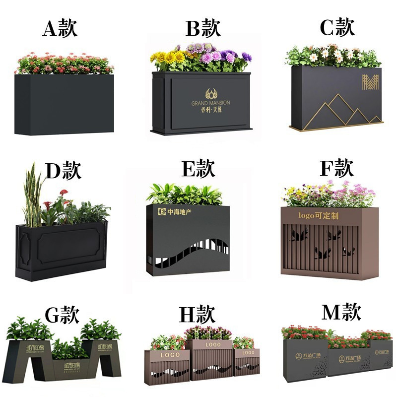 Caja de flores de acero inoxidable hotel sala de negocios espacio verde paisajismo decoración gruesa antiaoxidable tanque de flores móvil image 7