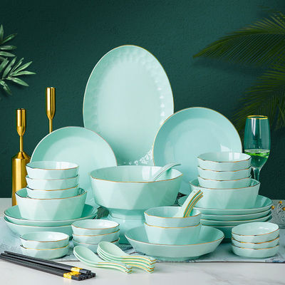 Celadon Phnom Penh ceramics tableware Dishes suit a complete set Deep plate Dishes combination Rice bowl Soup bowl household Gifts