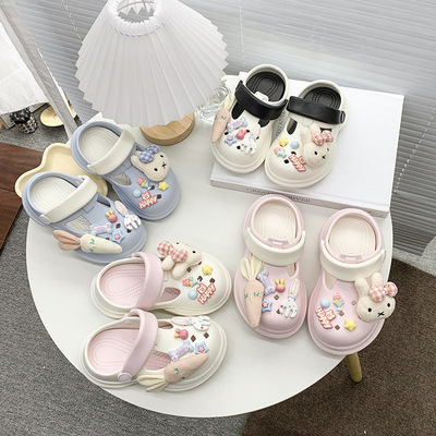 Мультяшные модные тапочки в стиле Crocs, мягкие легкие мюли, пляжная обувь, лето 2026 года, мягкая подошва, закрытый носок