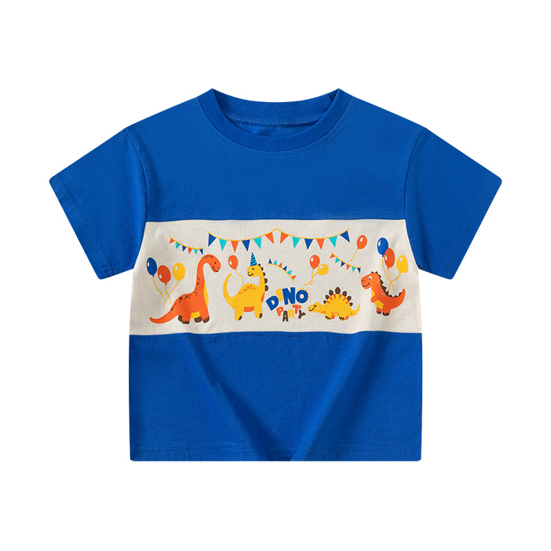 Be top ropa para niños transfronterizos camiseta de verano para niños fiesta de dinosaurios camiseta de bebé a juego de color manga corta cuello redondo top de punto