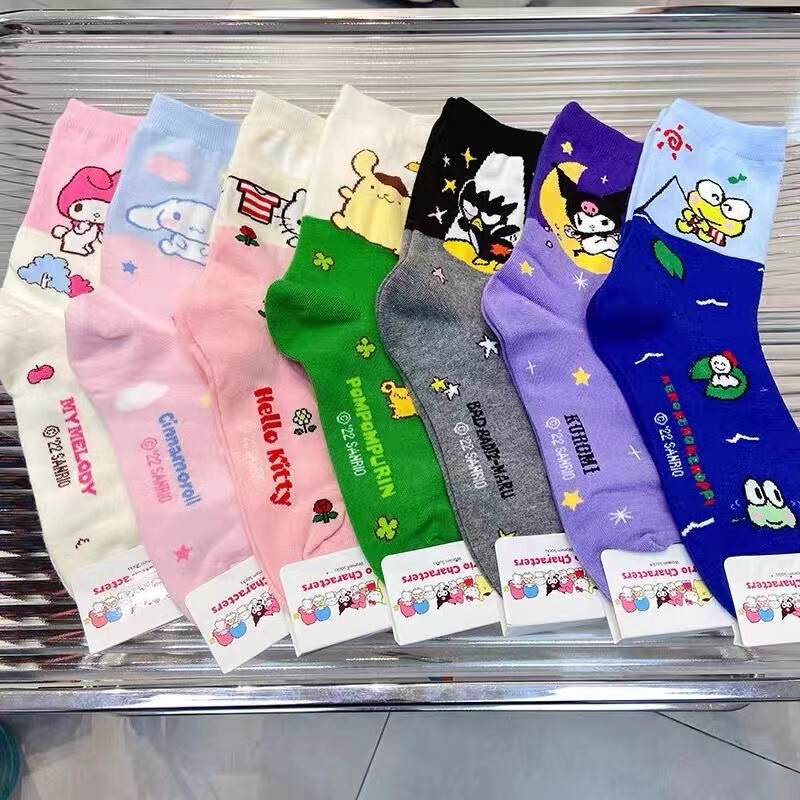 South Korea Dongdaemun Autumn and Winter New Women's Socks Cartoon Cute Kitty Yugui Dog Color-matching Middle Girls' Socks