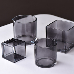 Frosted Glass Candle Cup DIY Empty Cup Container Wooden Lid Aromatherapy Glass Cup Spray Color Micro Landscape Bottle Transparent