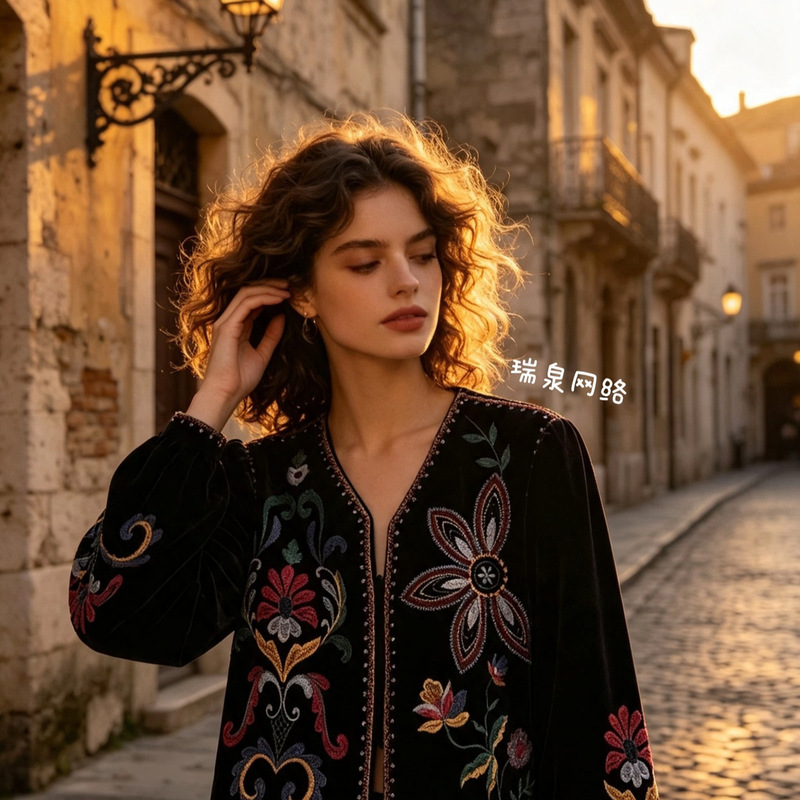 Cross-border wholesale AliExpress European and American women's 2021 winter new slim long sleeve short embroidered velvet shirt Cross-border wholesale AliExpress European and American women's 2021 winter new slim long sleeve short embroidered velvet shirt