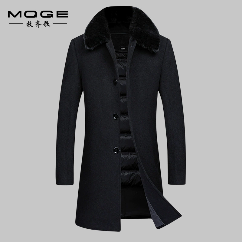 Новое зимнее мужское шерстяное пальто средней длины с меховым воротником, съемной подкладкой из пуха, мужская деловая куртка