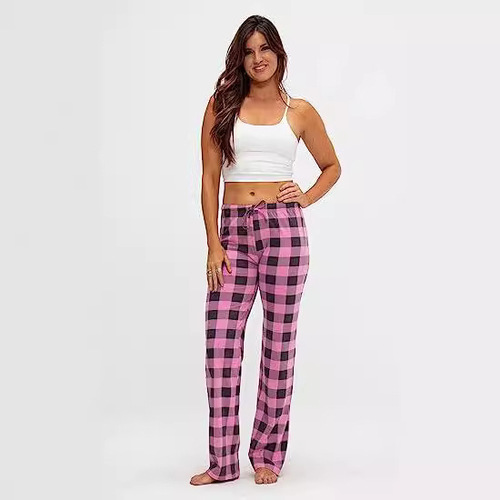 Amazon Women's Spring and Autumn Rope Corduroy Grid Print Pants Long Pants Casual Pants Home Pants Loose and Slimming