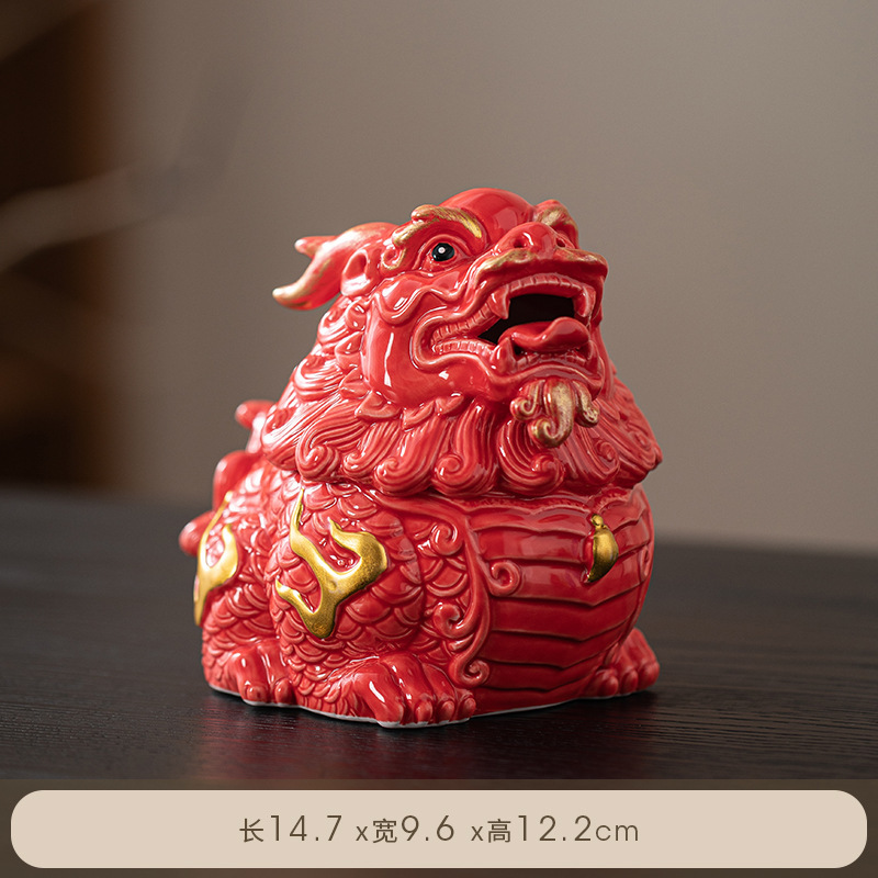 朝天吼貔貅摆件中式客厅玄关办公桌装饰品招财镇宅陶瓷麒麟工艺品|undefined