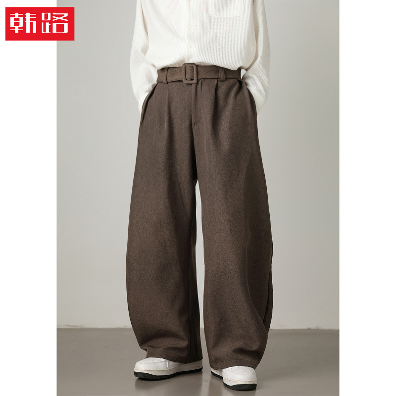 Light Luxury Old Money Style Blended Casual Trousers for Men, Autumn and Winter Style, Three-Dimensional Pleated Scimitar Pants, Loose Fit Long Trousers Light Luxury Old Money Style Blended Casual Trousers for Men, Autumn and Winter Style, Three-Dimensional Pleated Scimitar Pants, Loose Fit Long Trousers