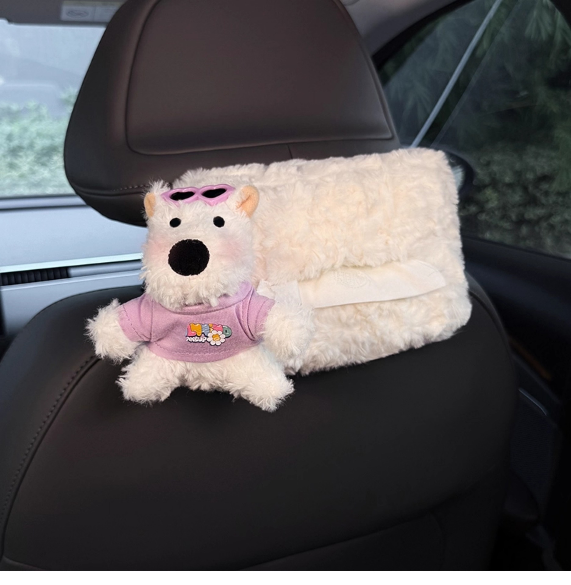 Cute West Highland Car Tissue Box, 2025 New Model, Hanging on the Rear Headrest of the Car, High-End Style for Women