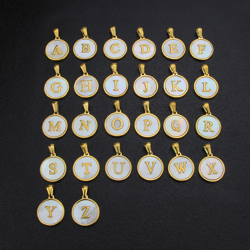 8g Weight 0.05µm-0.08µm Gold Plating Thickness Electroplating Gold Plating Process Wholesale Jewelry Simple Style Round Letter Titanium Steel Shell 18K Gold Plated Plating Necklace