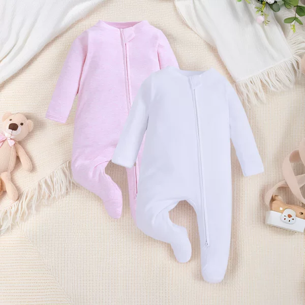 Baby Foot-Covering Jumpsuit, Thin Long-Sleeved Double-Zip Romper, Baby One-Piece Clothing, Class a Cotton Wholesale