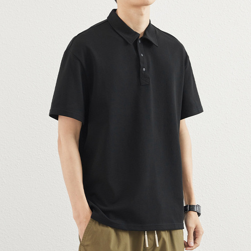 Summer Business Polo Shirt for Men - Korean Style, Solid Color, Simple Short Sleeve, Pearl Cotton Collar, Casual Half-Sleeve Top