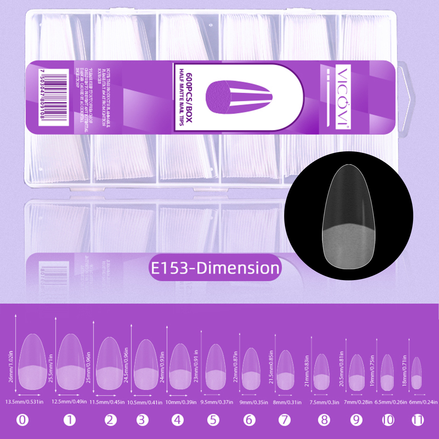 Transfronterizo nuevo arte de uñas pieza de uñas talla-libre de molienda delgada mitad esmerilado sin costuras europeo y americano helado dedo falso 600 piezas pieza de uñas al por mayor