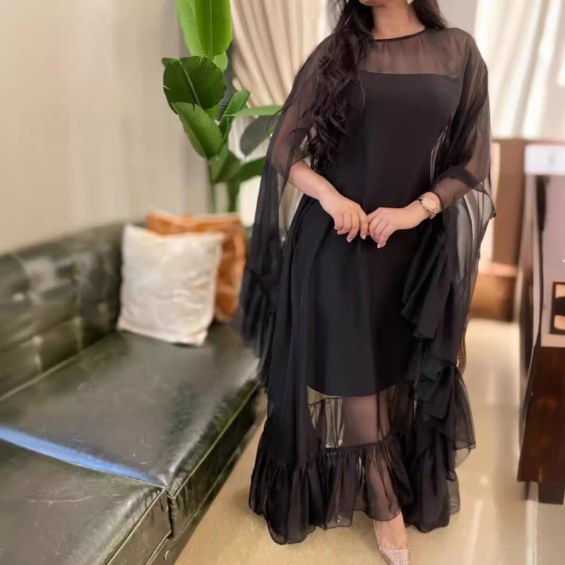 Spring and Summer Cross-Border Foreign Trade Women's Clothing Independent Site Ebay Sexy Inner Wear with Cape Mesh Large Hem Ball Gown Evening Dress