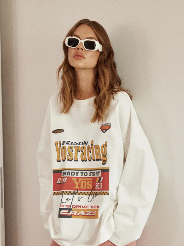 欧米風の朝と秋のファッションは個性的な街頭の100% 重いポンドの純綿の長袖のtシャツのゆったりしている底のシャツの潮に合います。|undefined