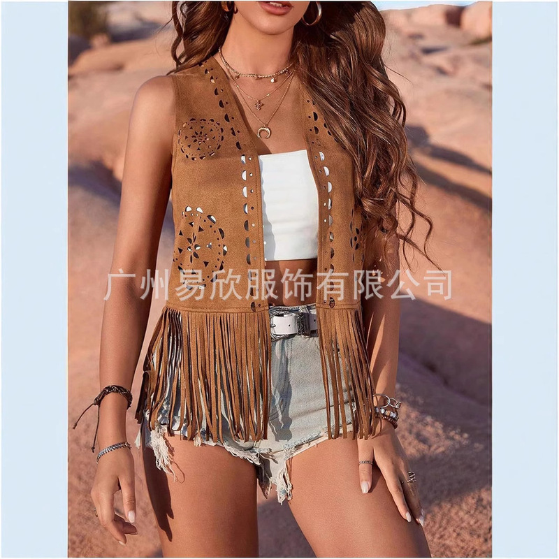 European and American Cross-border Amazon AliExpress Women's Tassel Vest Rest Cardigan Sleeveless Hippie Jacket