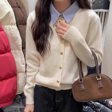 新款假两件衬衫领拼接针织衫女时尚高档减龄韩版设计感上衣女春秋