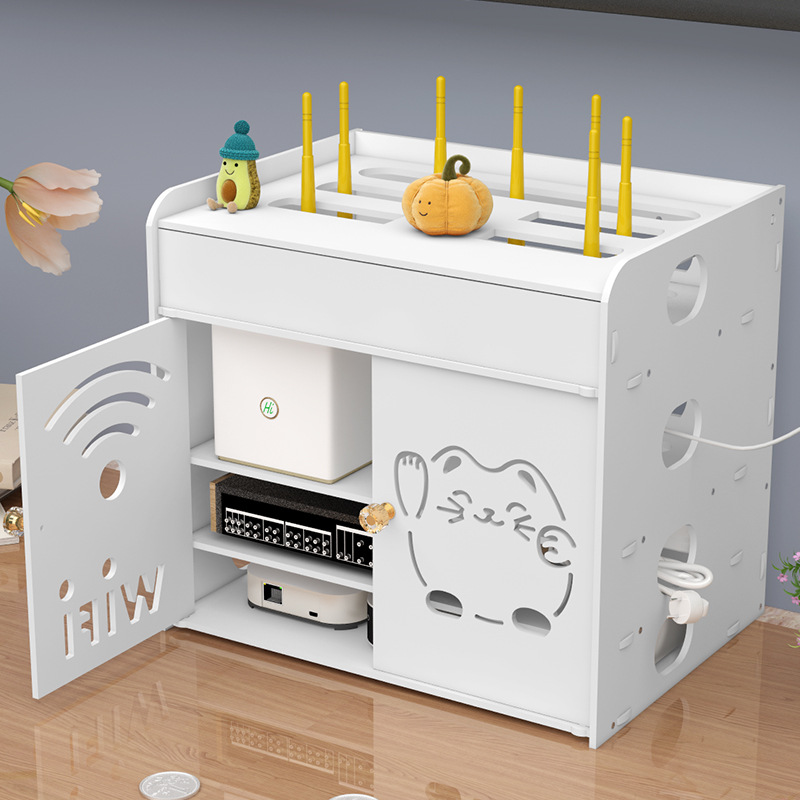 Router Wire Storage Box Light Cat Wall-mounted Punch-free Desktop Wireless Wifi Set-top Box Storage Rack