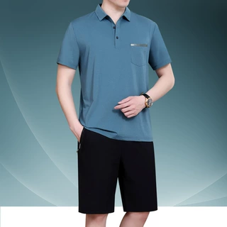 2026中老年休闲套装男士夏装运动服中年人爸爸夏季圆领短袖T恤
