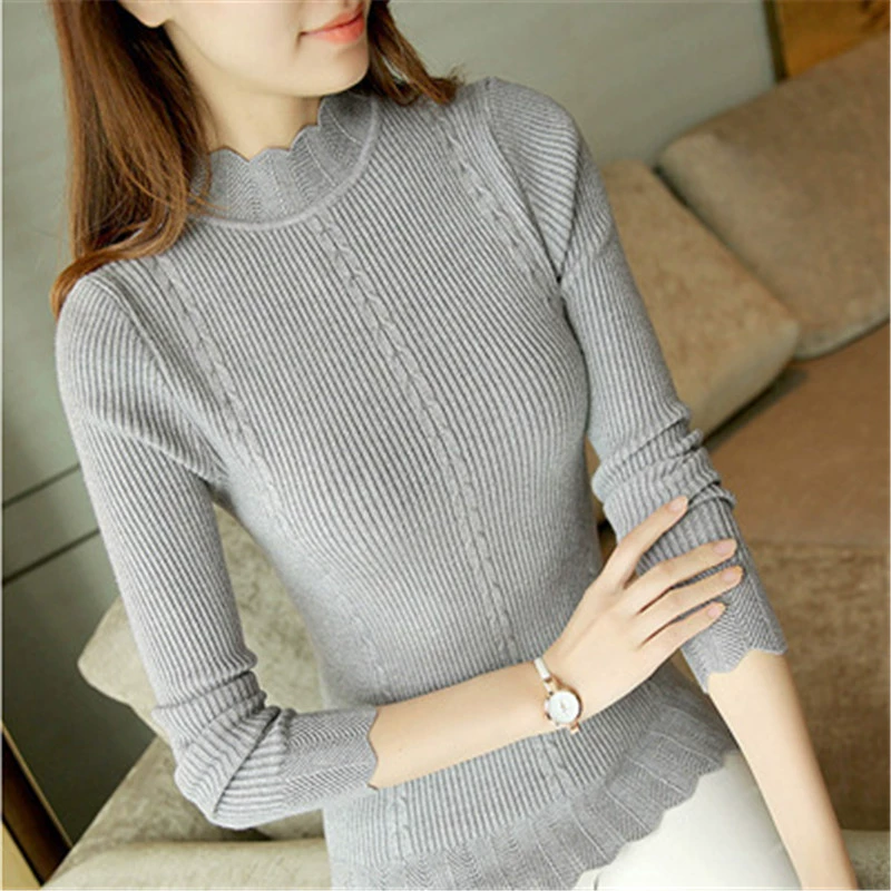 Женский трикотажный пуловер с полугольфом, новинка 2025 года, трикотаж с длинными рукавами, короткая рубашка с рукавами в форме листа лотоса, тонкая нижняя рубашка из пряжи