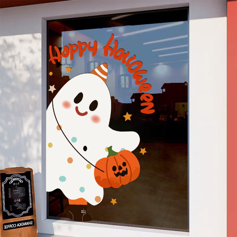 万圣节装饰静电贴纸HALLOWEEN氛围布置玻璃橱窗门贴窗花窗贴南瓜|undefined