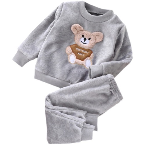 男宝宝家居服套装2023新款婴幼儿童装女童秋冬季法兰绒睡衣两件套