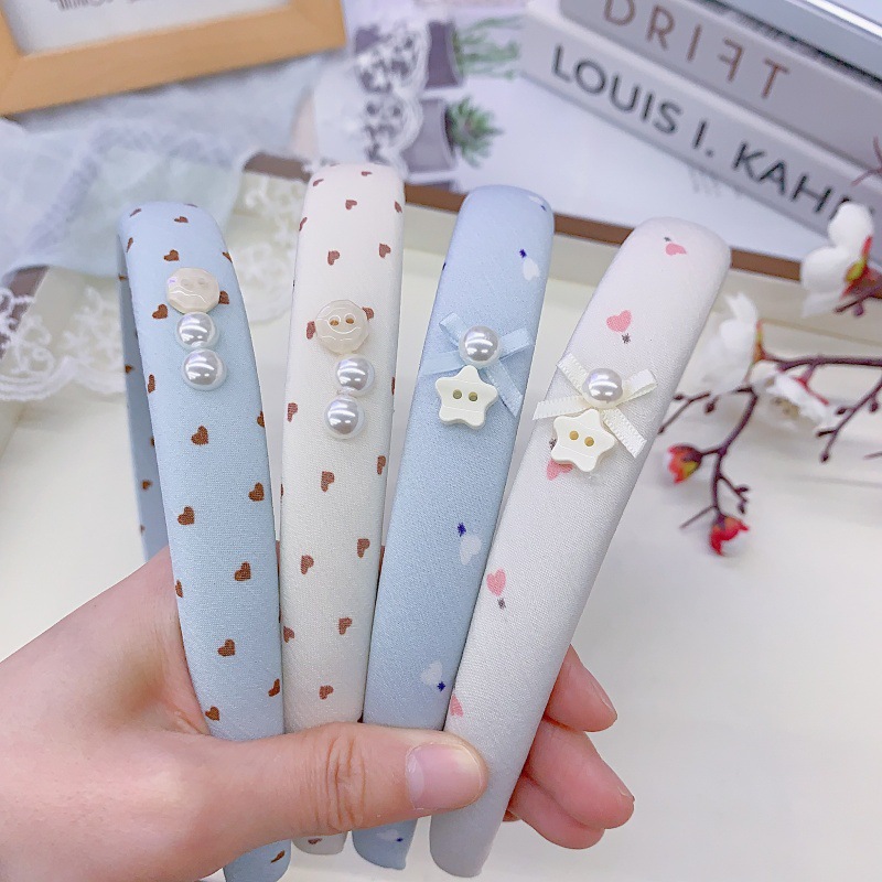 春夏小清新窄款2公分海绵缀配件少女学生爱心布艺发箍高颅顶头箍