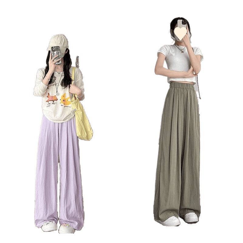 アイスシルク山本パンツ女性の夏薄いクールワイドレッグパンツルーズカジュアルストレートパンツハイウエスト痩身日焼け止めパンツ|undefined
