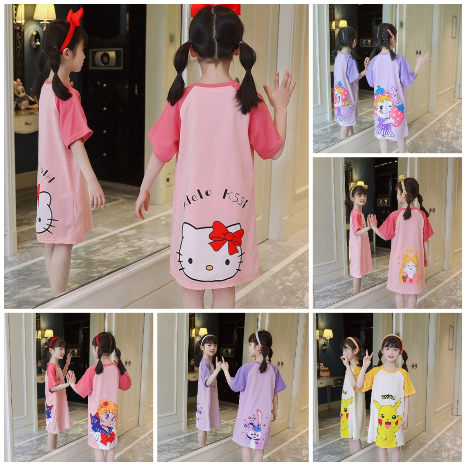 Children's Short-sleeved Nightdress Thin Girl's Pure Cotton Home Dress Summer Little Girl's Princess Style Baby's Nightdress Summer