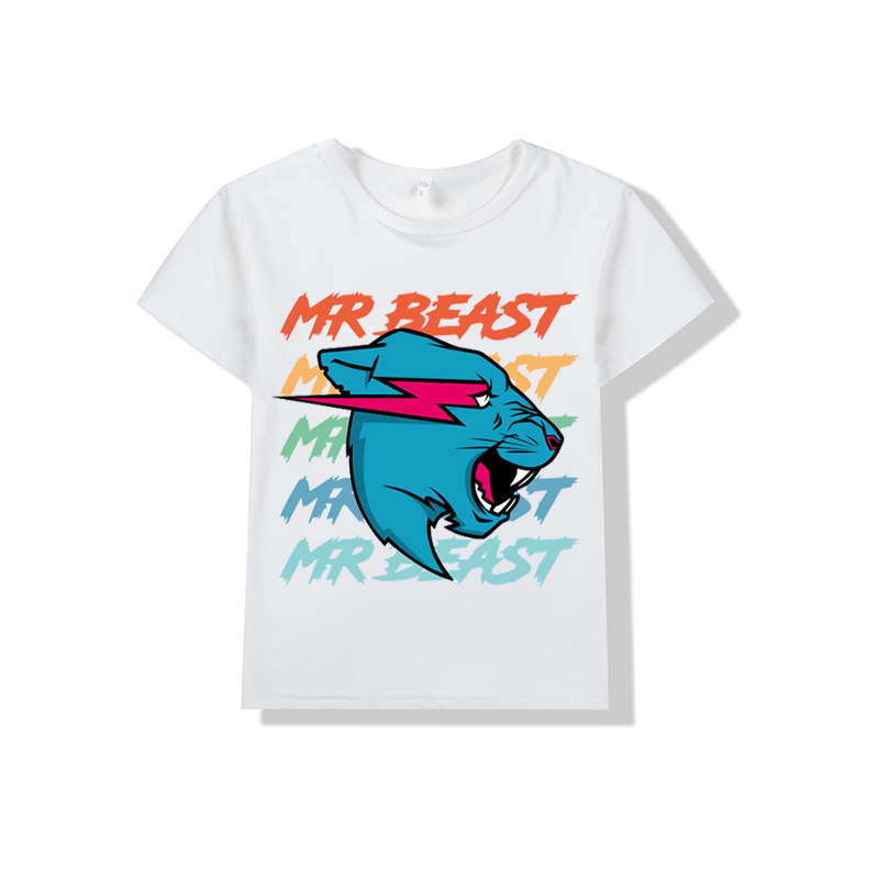 2024新品跨境亞馬遜 Mr Beast Lightning Cat 童裝中大童短袖T恤