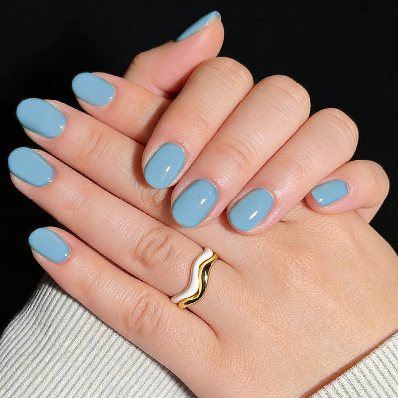 Short Oval Solid Color Glossy Light Blue High-End Nail Art That Enhances Complexion, 32 Pieces of High-Quality Detachable Fake Nails for Wholesale Short Oval Solid Color Glossy Light Blue High-End Nail Art That Enhances Complexion, 32 Pieces of High-Quality Detachable Fake Nails for Wholesale