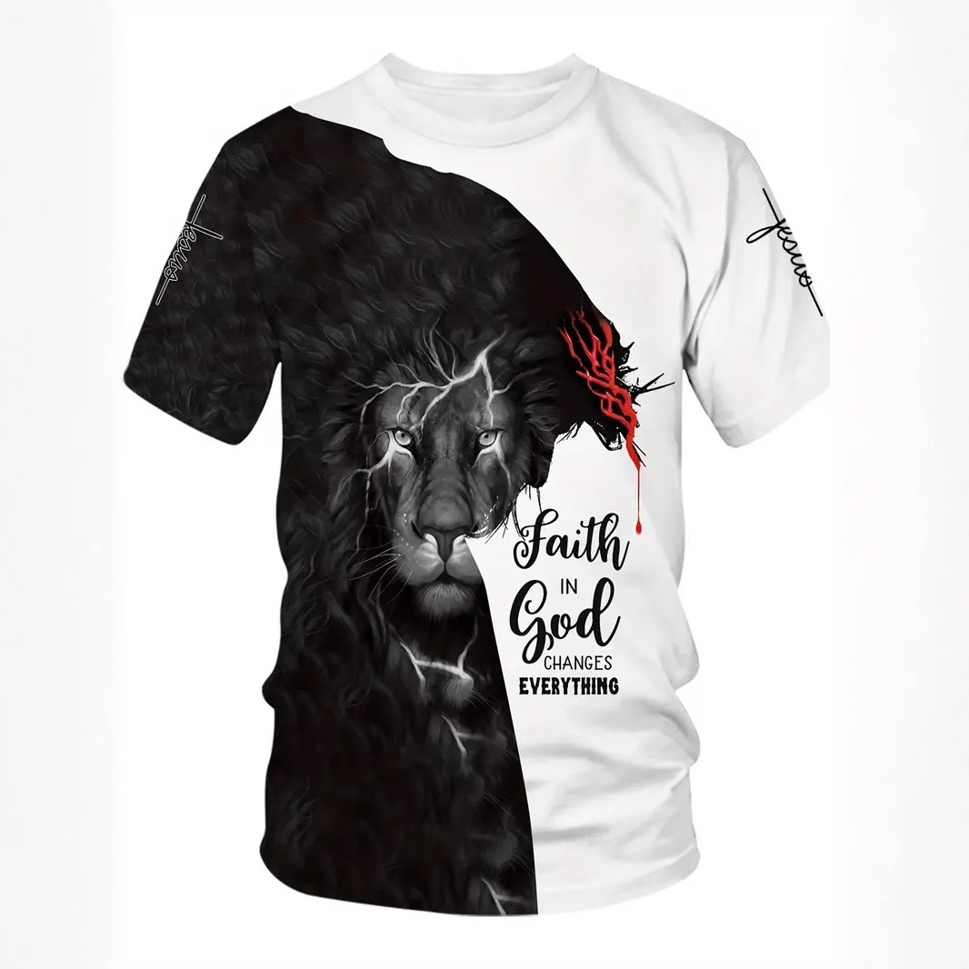 Eslóganes de Pascua transfronterizos europeos y americanos con estampado 3D para hombres, camiseta holgada y transpirable de manga corta con cuello redondo