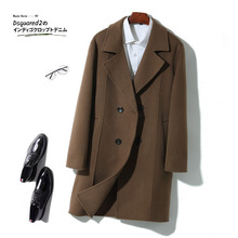 秋冬新款双排扣毛呢大衣男中长款英伦纯色羊毛双面尼羊绒风衣外套