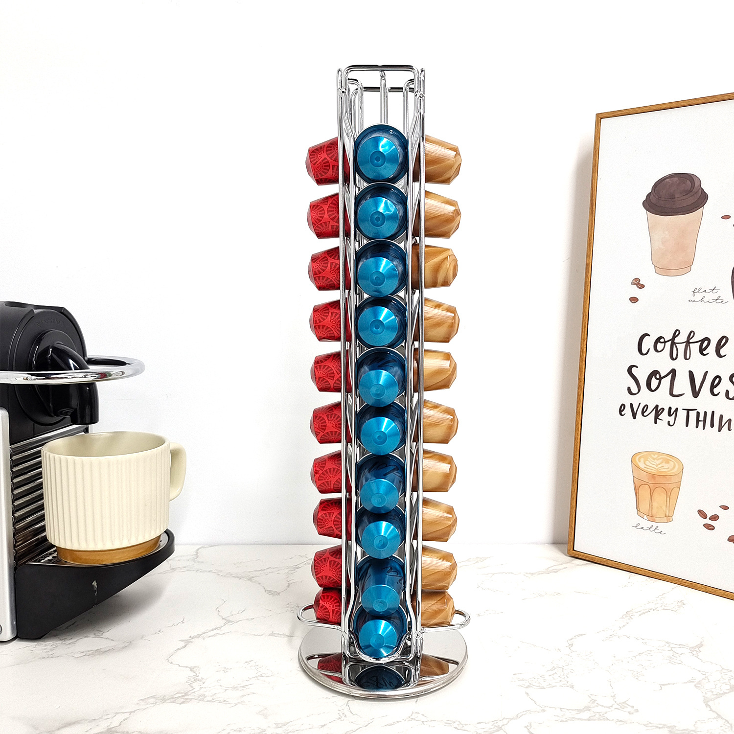 Estante de café Nespresso Nespresso 40 cápsulas 360 grados de exhibición de rotación de almacenamiento