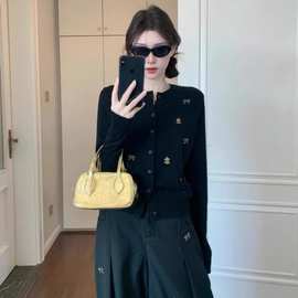 黑色针织开衫外套女2025新款韩系早秋穿搭小众高级不撞衫轻薄上衣