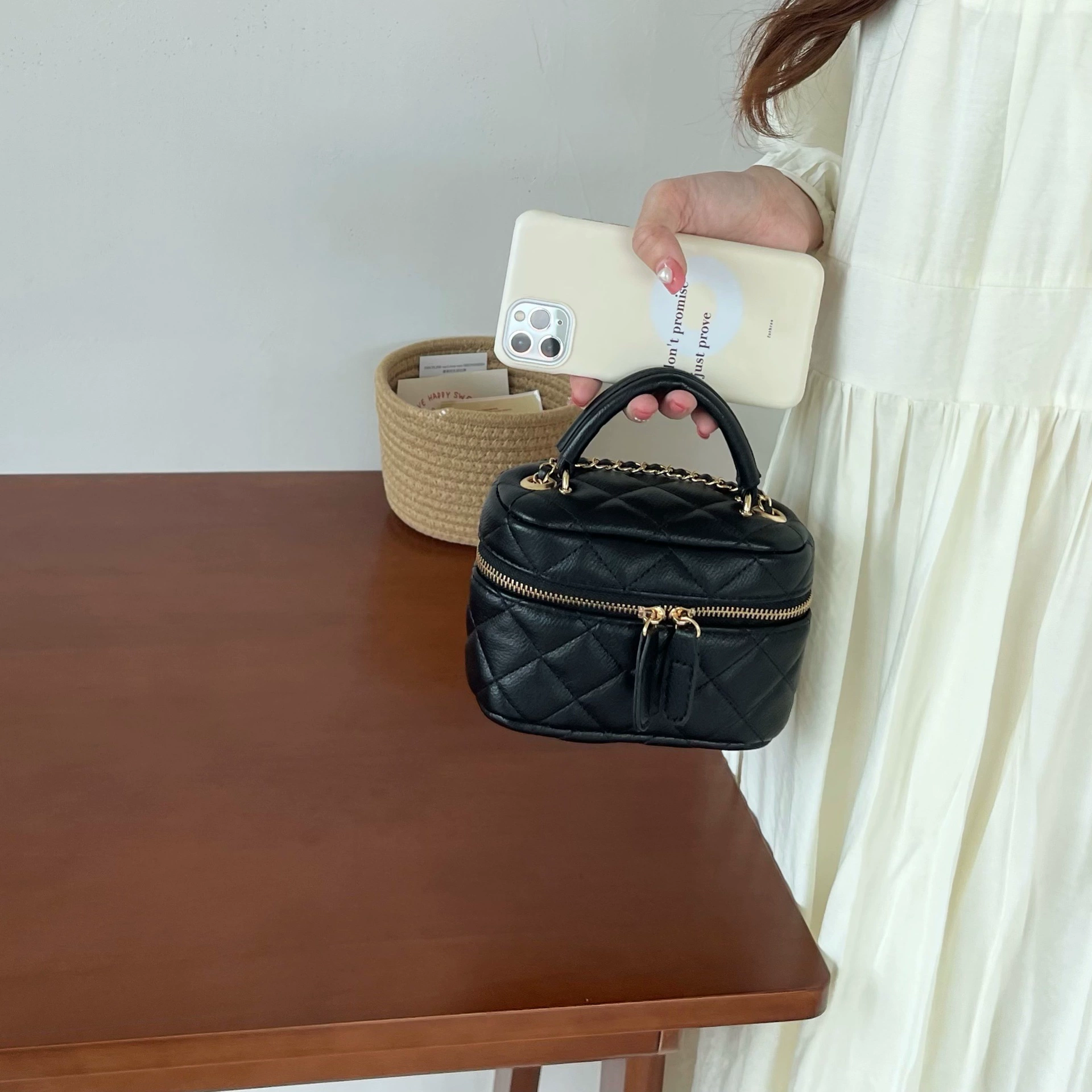 Однотонная мини-сумка с Quilted? Chanel-стиль цепь, 11×15×7 см, место под телефон 5.5"