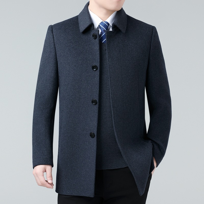 양면 캐시미어 코트 남성용 중장 모직 천 가을과 겨울이 두껍게 된 중년 아버지의 모직 옷깃 코트