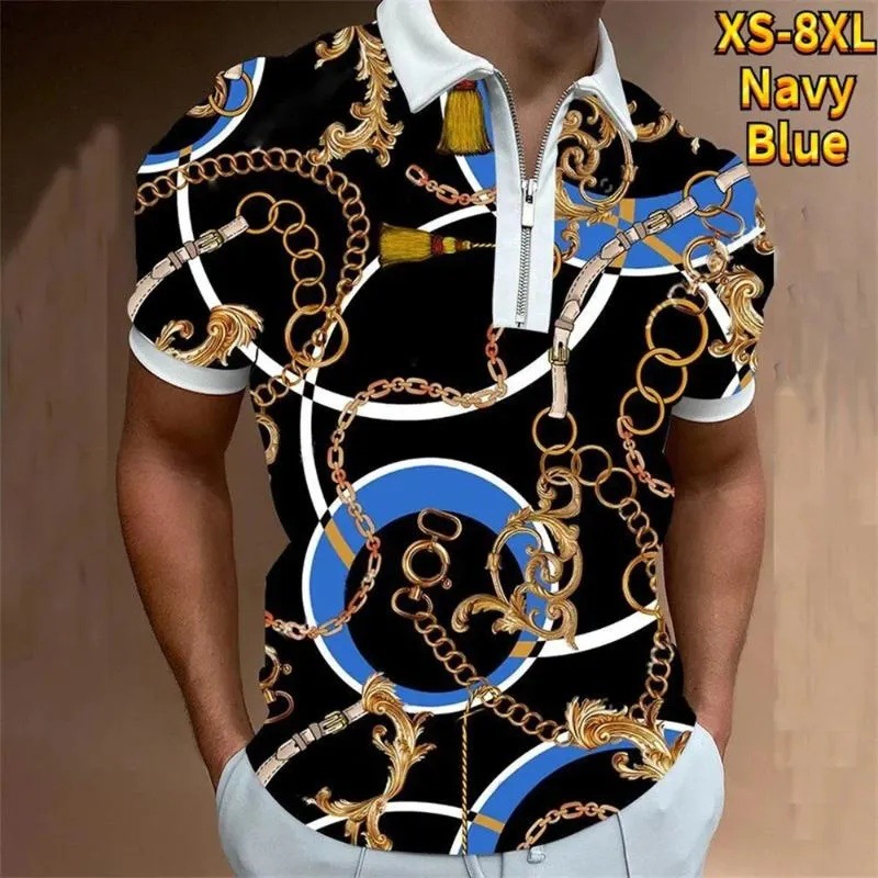2024 venta caliente personalidad moda impresión 3D hombres verano calle suelta solapa manga corta cremallera camisa POLO