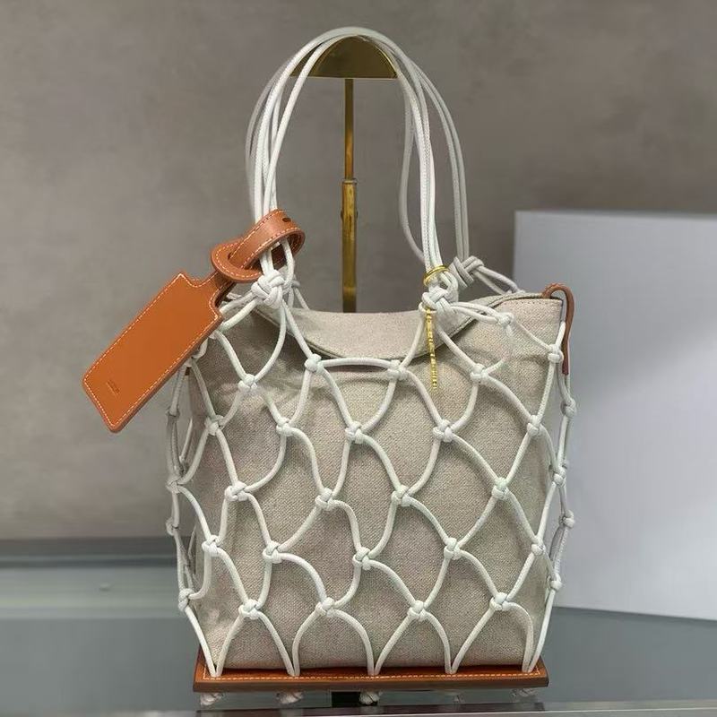 jacquemus 新しいメッシュ牛革ビーチバッグ多用途ファッショナブルな中空織りショルダーハンドバッグ|undefined