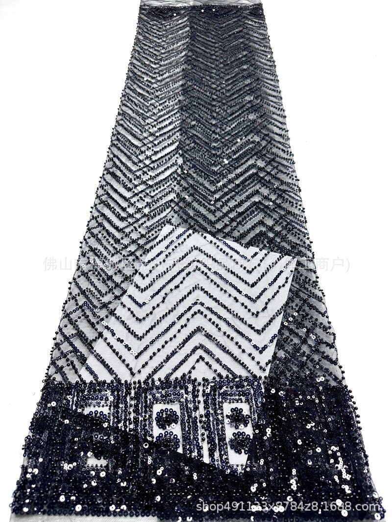 Moda nacional ropa de escenario ropa de rendimiento ropa de tela de bordado de perlas de la industria pesada sequinilla tela de bordado de perlas al por mayor